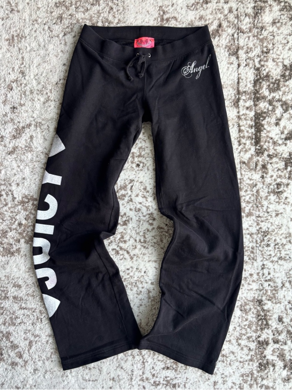 Vintage Y2K Juicy Couture Low Rise Black Straight Sweatpants with Leg Logo